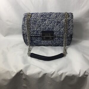 Michael Kors Navy Blue and White Tweed Flap Bag Crossbody Purse Like-NEW